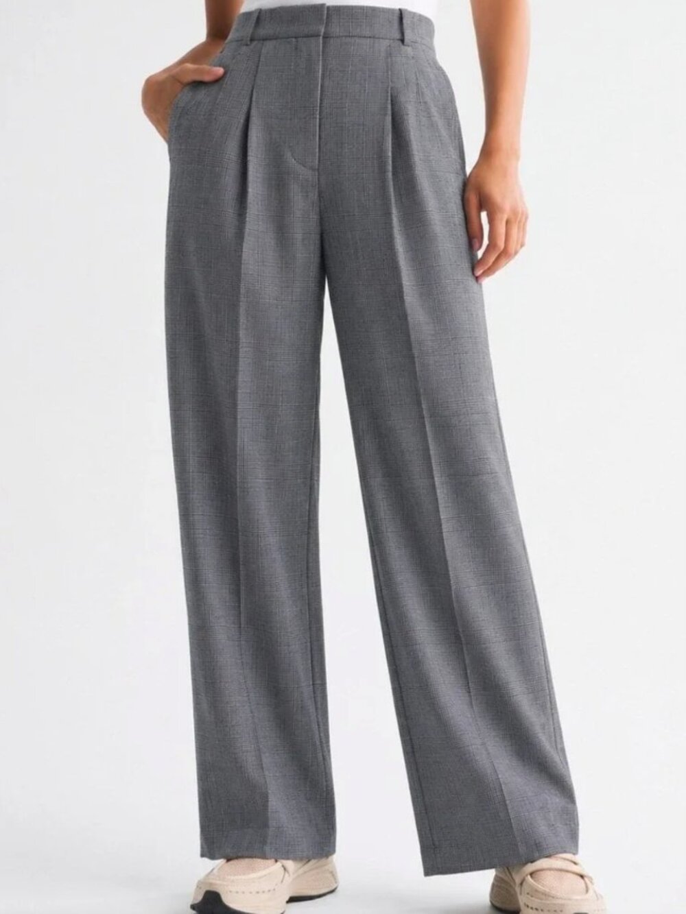 Abercrombie & Fitch Sloane Tailored Wide Leg Pleated Pants, Checkered Plaid